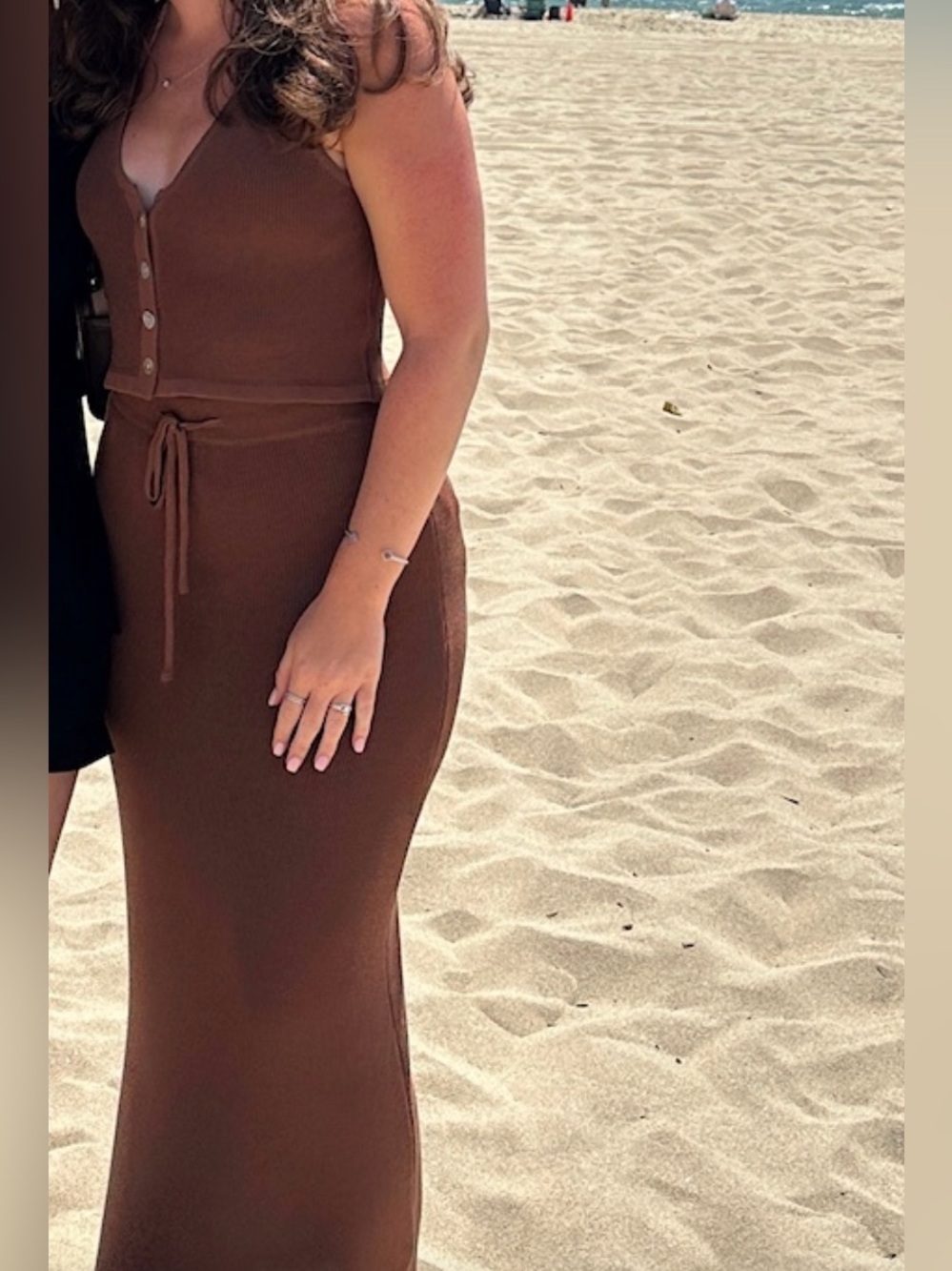 Women’s Maxi Skirt and Button-Front Crop Vest Set — Brown - Picture 4 of 4